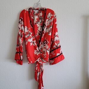 KIMONO Wrap Floral Boho Festival Oversized Flowy Colorful Size Small Red